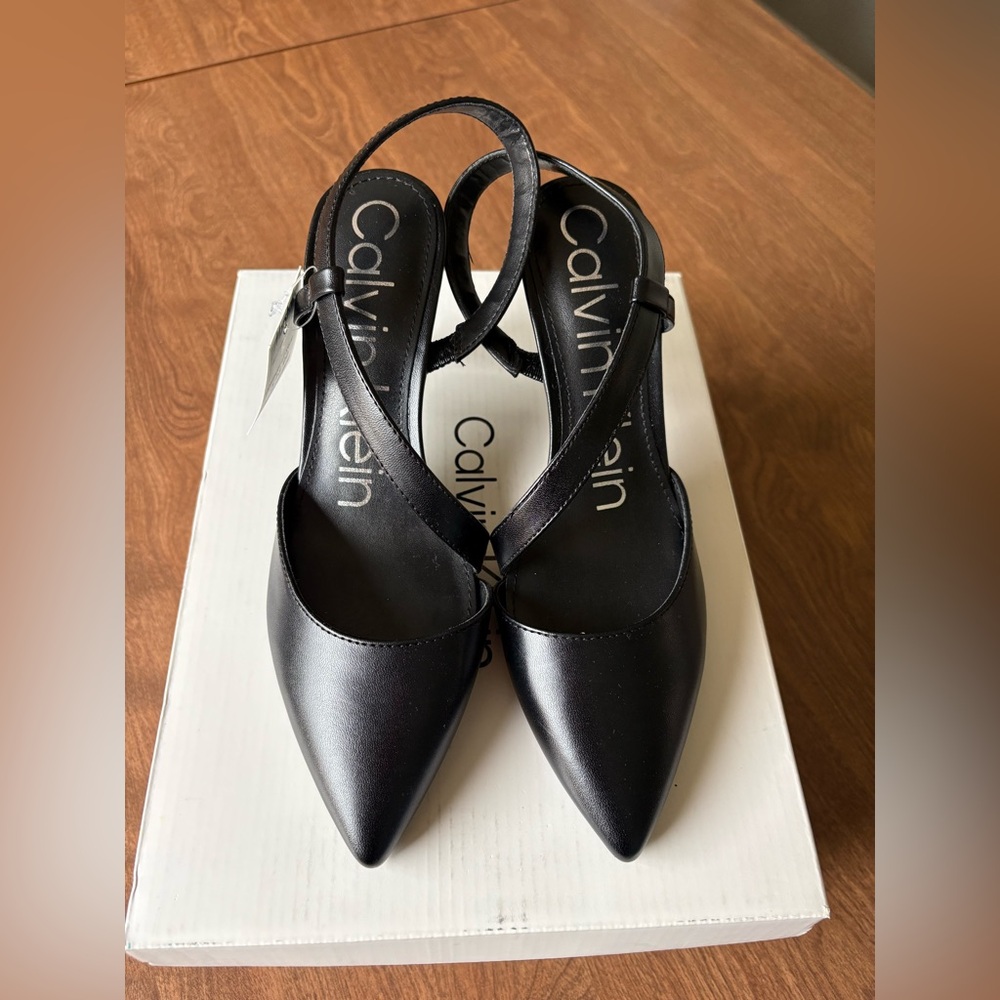 Calvin Klein Black Pointed Slingback Heels